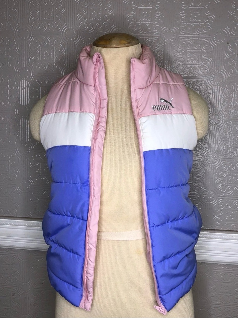 Puma Kids Colorblock Puffer Vest - Pink, White, Blue